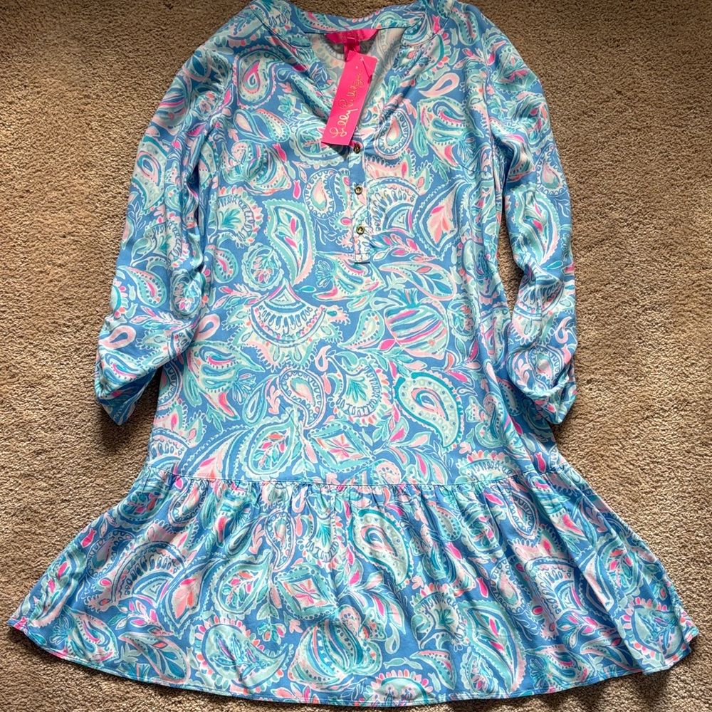 Lilly Pulitzer Charlee Tunic Zanzibar Blue and Pink Tunic Dress Fish KISS